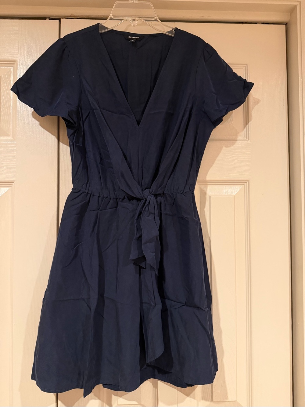Express Navy V-Neck Tie-Front Mini Dress